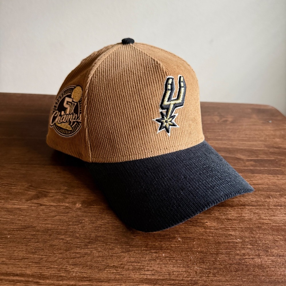 New Era 9FORTY San Antonio Spurs Corduroy 5X Champs Snapback Hat Tan Black